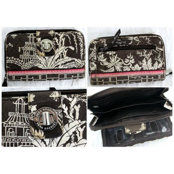 Vera Bradley Imperial Toile Retired Pattern Shoulder Tote Bag Purse Wallet Brow - Picture 8 of 11